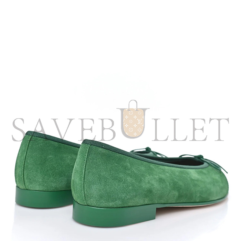 CHANEL SUEDE PATENT CAP TOE CC BALLERINA FLATS GREEN